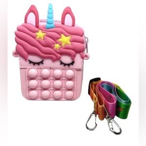 Girls Cute Pink Unicorn Pop It Fidget Messenger Coin Purse